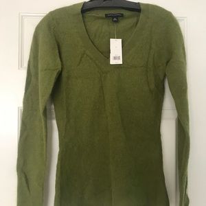 100 % angora rabbit hair olive green V Neck sweater
